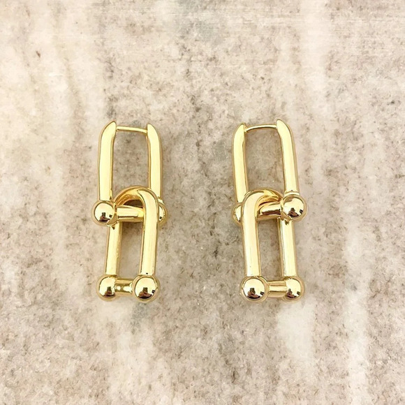 925 Sterling Silver Chunky U Link Earrings Thick Bold Hardware Earrings - Picture 5 of 8